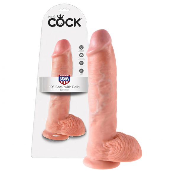 King Cock 10 velký dildo s varlaty (25 cm) - přírodní