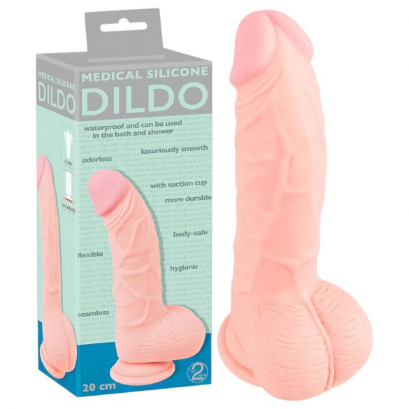 Lékařský silikonový dildo (20cm) - přírodní