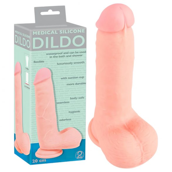 Lékařský - rovný silikonový dildo (20 cm) - přírodní