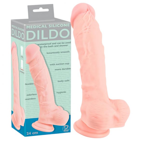 Lékařský silikonový dildo (24 cm) - naturální