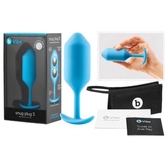 b-vibe Snug Plug 3 - dvojitý anál plug (180g) - modrý