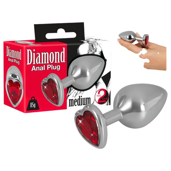 You2Toys - Diamond: Luxusní anální plug (stříbrno-červený)