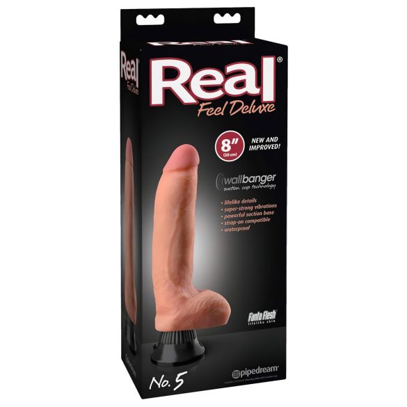 Real Feel Deluxe No.5 - realistický vibrátor s varlaty (přírodní)