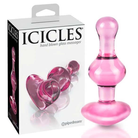 Icicles No. 75 - růžový skleněný anální kolík ve tvaru srdce