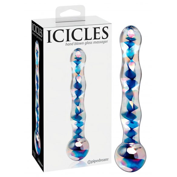 Icicles č. 08 - oboustranné vlnité skleněné dildo (průsvitně modré)