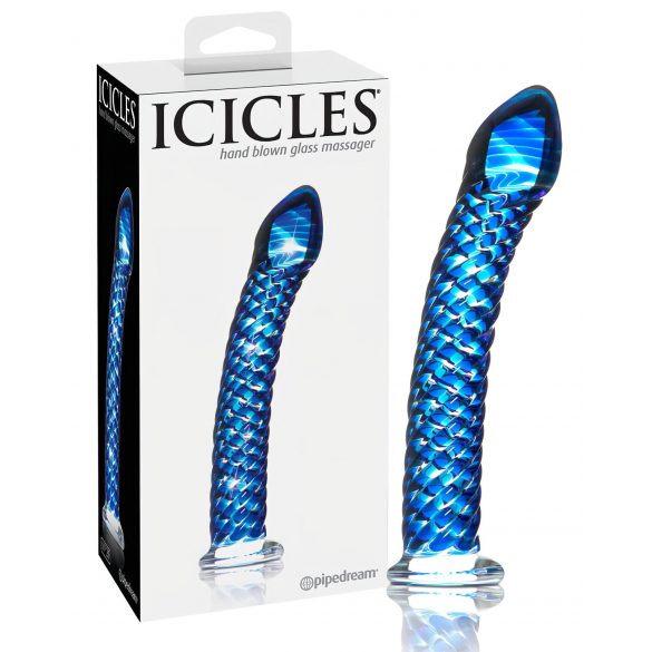 Icicles No. 29 - spirálové skleněné dildo modré