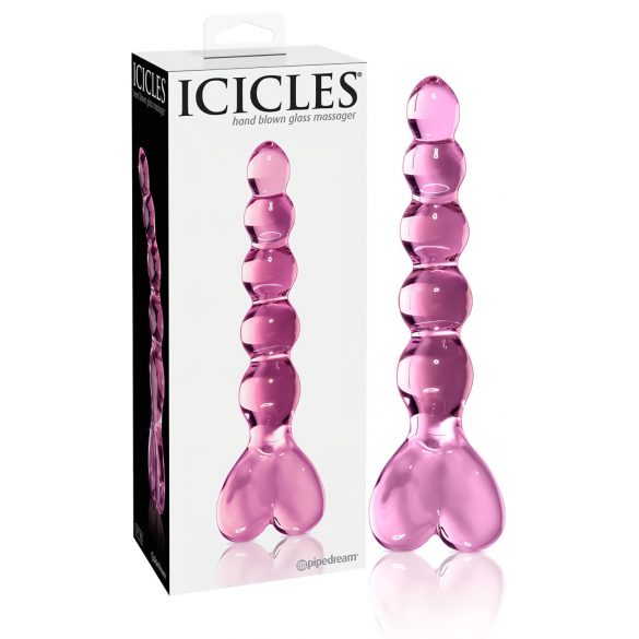 Icicles No. 43 - růžové srdíčkové skleněné dildo s perlami