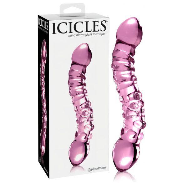 Icicles No. 55 - oboustranné G-bod sklo dildo (růžové)