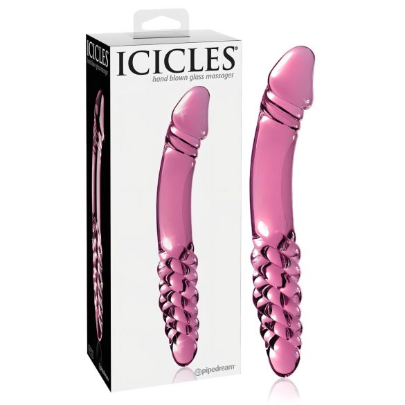 Icicles No. 57 - růžové oboustranné skleněné dildo s penisem