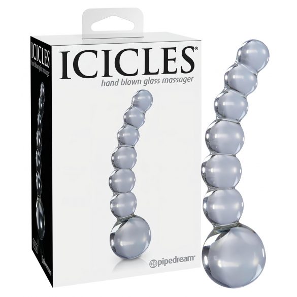 Icicles No. 66 - klenuté, kulaté, skleněné dildo (průhledné)