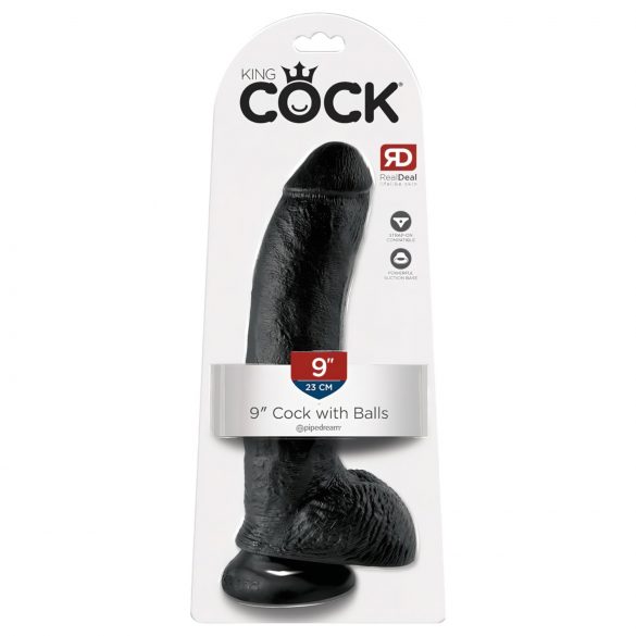 Královský Cock 9 - velký přísavkový dildo s varlaty (23cm) - černý