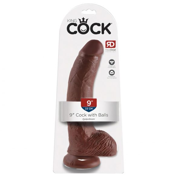 King Cock 9 - velký přísavkový dildo s varlaty (23cm) - hnědý