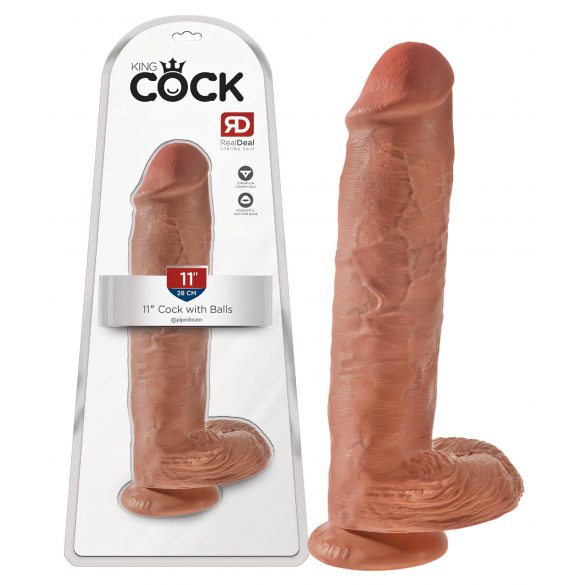 King Cock 11 - přísavný dildo s varlaty (28cm) - tmavý přírodní