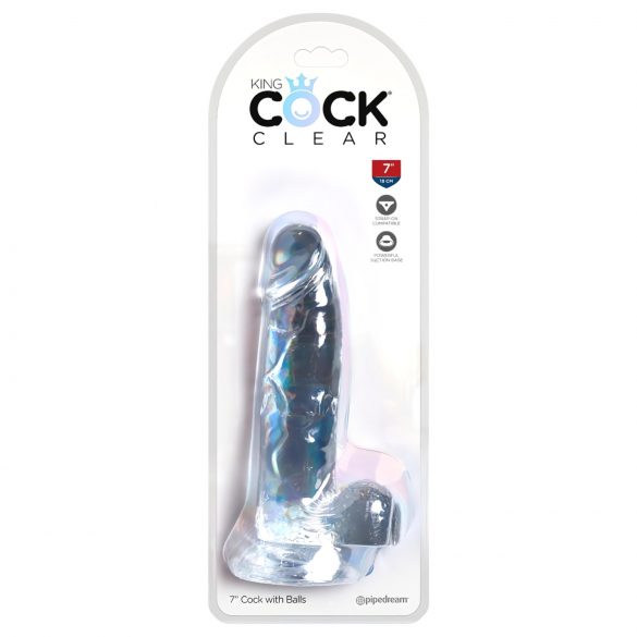 King Cock Clear 7 - přísavný dildo s varlaty (18 cm)