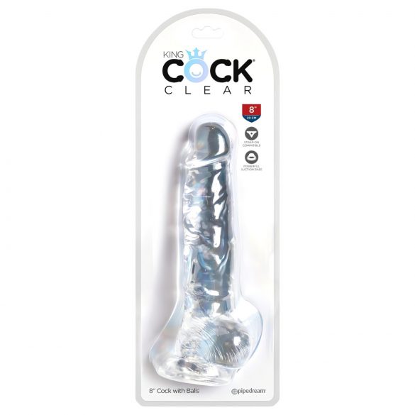 King Cock průhledný 8 - přísavný dildó s varlaty (20 cm)