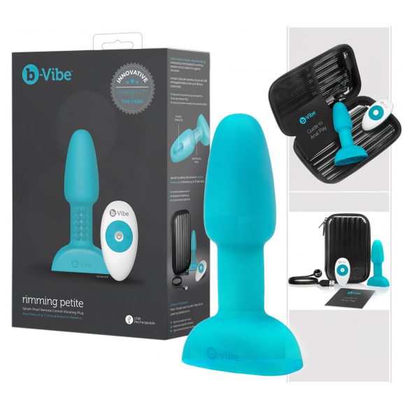 b-Vibe Rimming - anální vibrátor s rotačními korálky (tyrkysový)