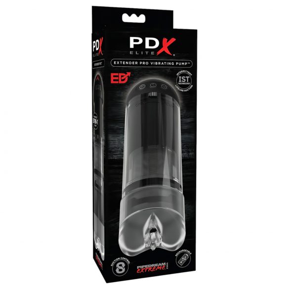 PDX Elite Extender Pro - vibrační a sací vagína na baterie (černá)