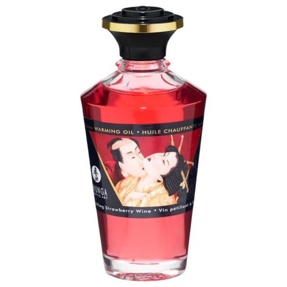 Shunga - hřejivý masážní olej - šampaňské a jahody (100 ml)