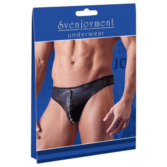 Svenjoyment - Lesklé pánské tanga s kamínkovým zipem (černé) - 2XL