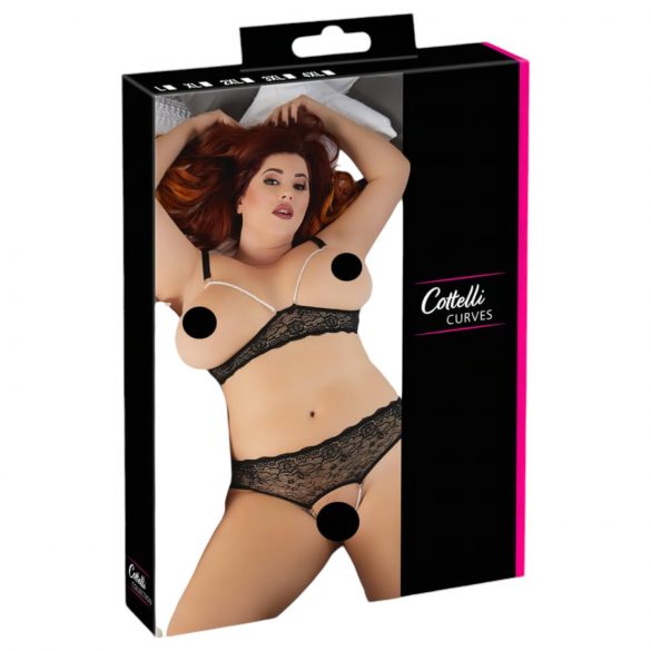 Cottelli Plus - perlová podprsenka set (černá) - XL