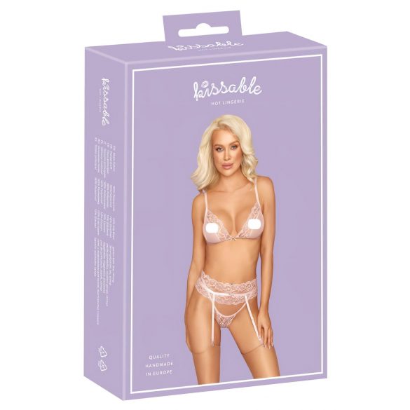 Kissable - líbivý krajkový set spodního prádla (růžový) - L/XL