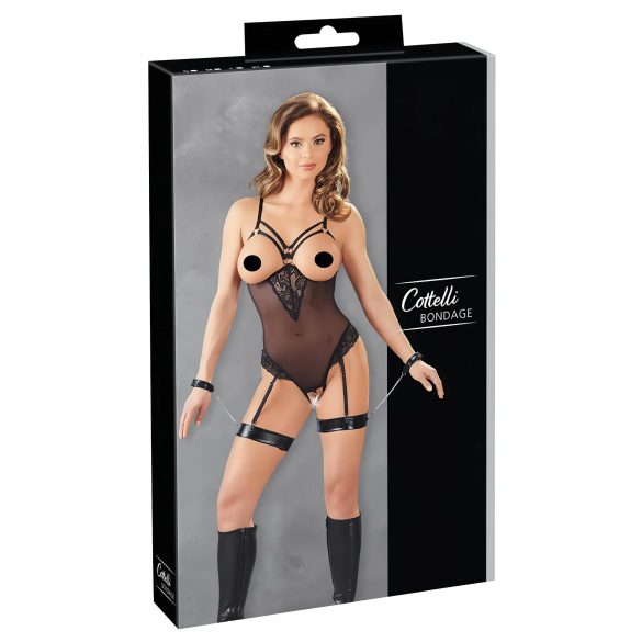 Cottelli Bondage - černé body s pásky a pouty - XL