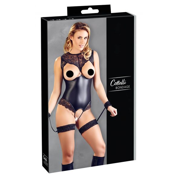 Cottelli Bondage - lesklé otevřené body s pouty na ruce (černé) - XL