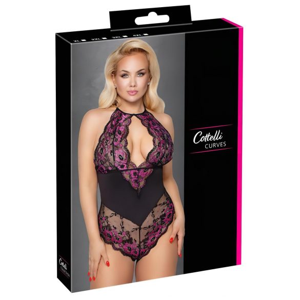 Cottelli Plus Size - květinové body (černá-fialová)