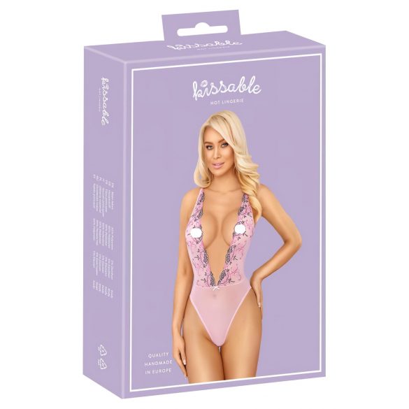 Kissable - růžová body s růžovým vyšíváním