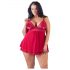 Cottelli Plus Size - krajkový, lehký babydoll (červený) - XL