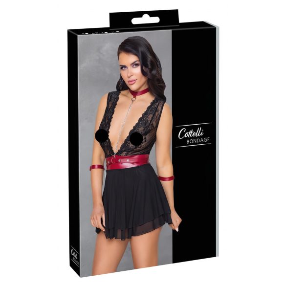 Cottelli Bondage - krajková babydoll s nákrčníkem (černá)