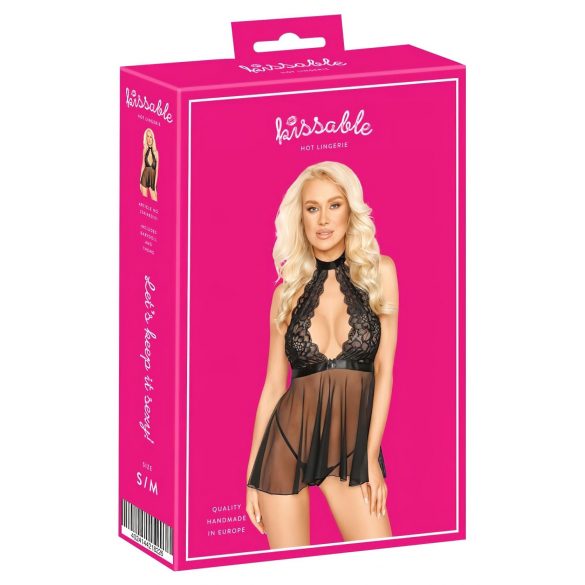 Kissable - límecní krajkový babydoll (černá) - L/XL