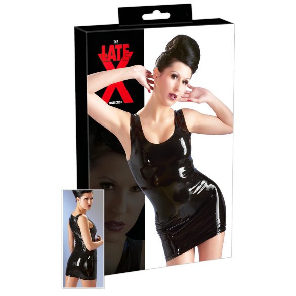 Latexová mini šaty bez rukávů (černé) - 2XL