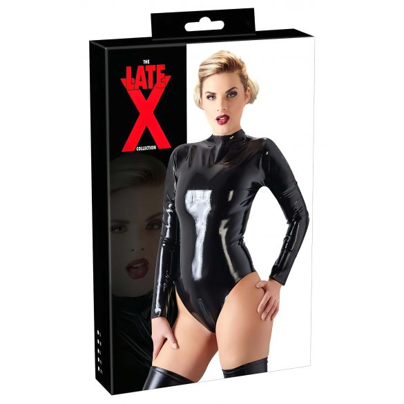 LATEX - dámské body s dlouhým rukávem (černé) - 2XL