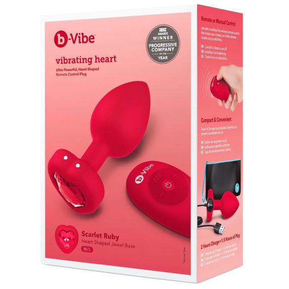 b-vibe heart - dobíjecí, bezdrátový anální vibrátor (červený)