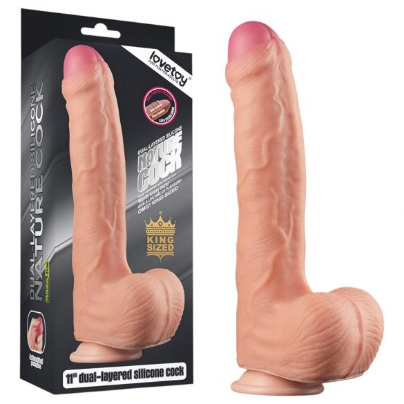 Lovetoy Real Cock - dvojvrstvý realistický dildo - 28cm (přirozený)