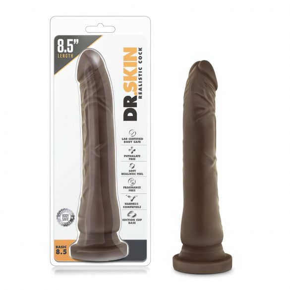 Dr. Skin 8,5 - realistické dildo s přísavkou - hnědé (20,5 cm)