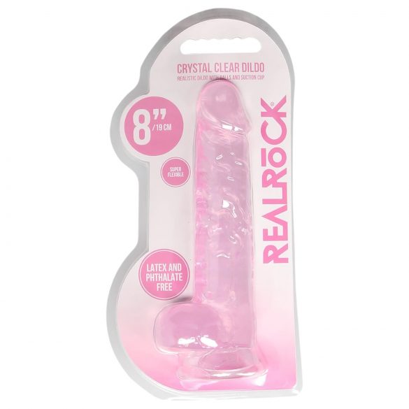 REALROCK - průhledné realistické dildo - růžové (19 cm)