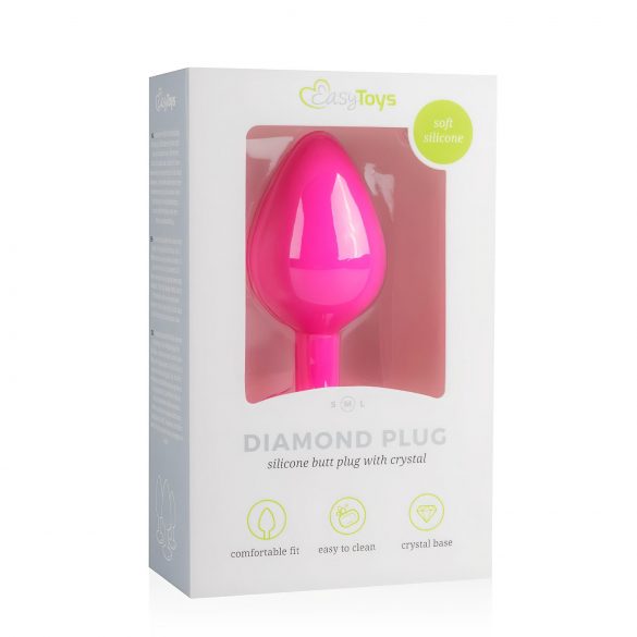 Easytoys Diamond - anální plug s bílými kameny (střední) - růžový