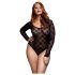 BACI Plus Size - černé krajkové body s dlouhými rukávy (XL-XXL)