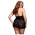 BACI Plus Size - Krajkový babydoll s krčním páskem - černý (XL-XXL)