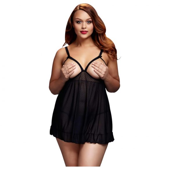 BACI Plus Size - otevřený, puntíkatý babydoll - černý (XL-XXL)