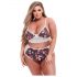 Baci Plus Size - květinový set s krajkovou podprsenkou a vysoký pasem